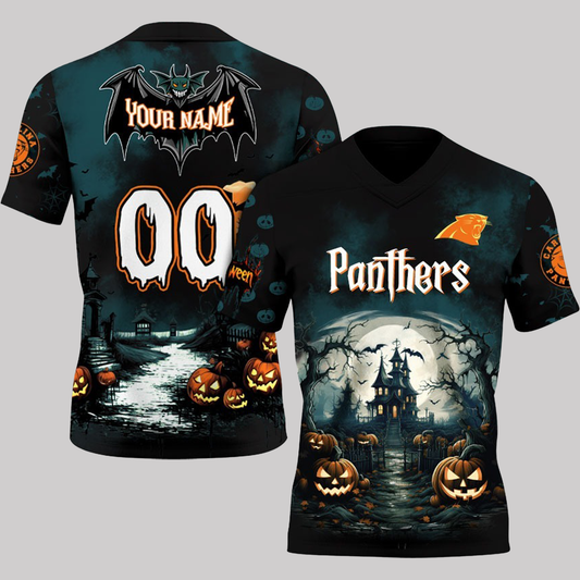 Carolina Panthers x Halloween-V-neck Short Sleeve Jersey