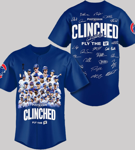 Chicago Cubs Postseason Clinched Fly The W Signatures Of Members Jersey 2025