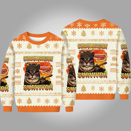 Circumcision Survivor Funny Cat Meme Ugly Christmas Sweater - Clothingus Diamond