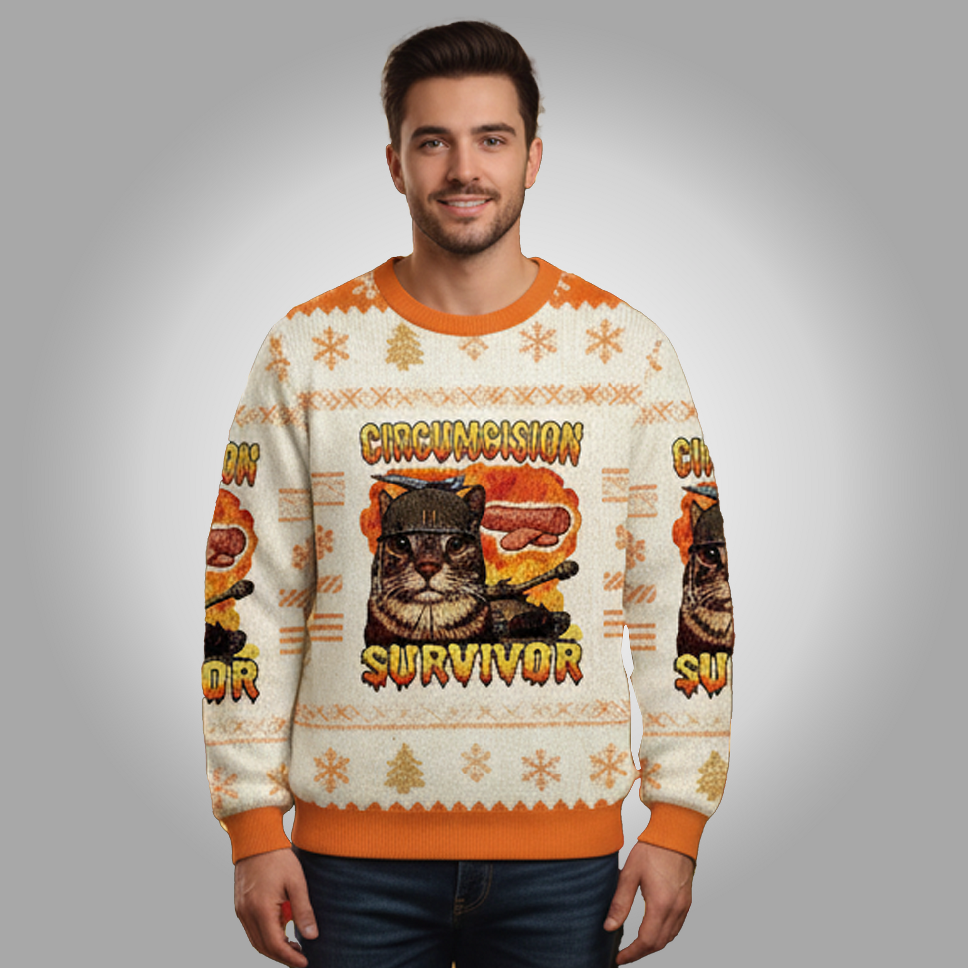 Circumcision Survivor Funny Cat Meme Ugly Christmas Sweater - Clothingus Diamond