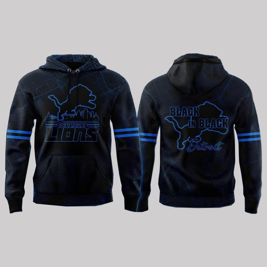 Detroit Lions Black In Black Hoodie