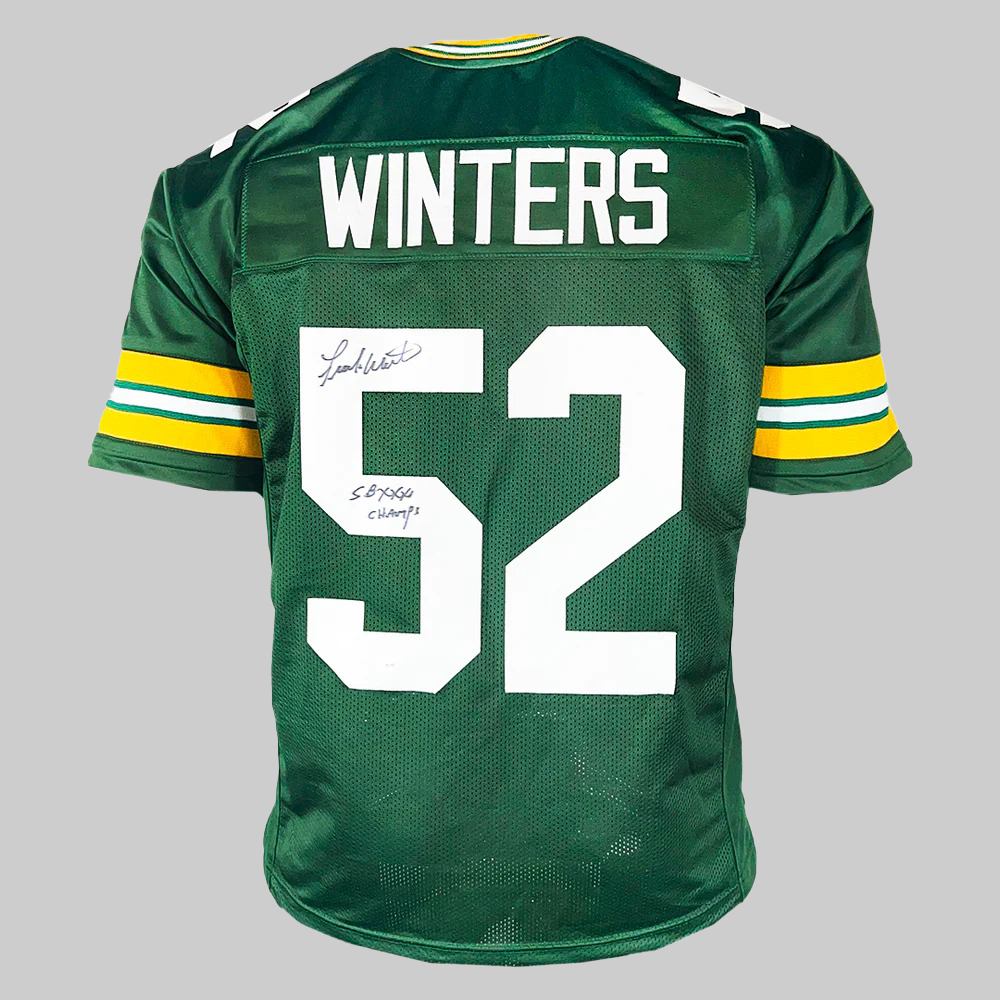 Frank Winters Signed SB XXXI Champs Inscription Green Bay Green Football Jersey 2025