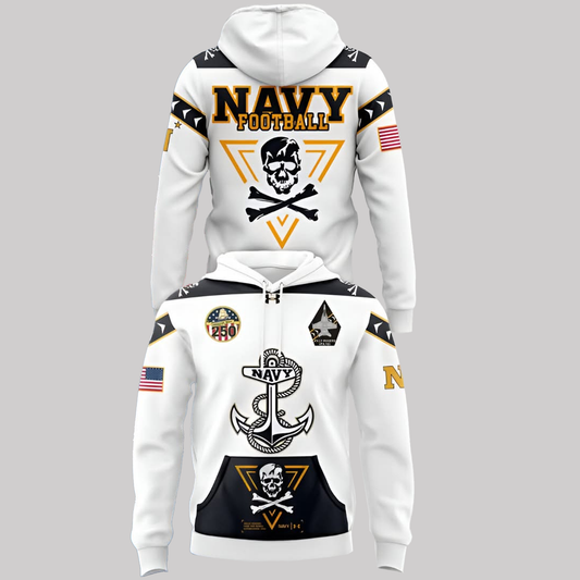 Jolly Rogers Navy Football Happy 250th Birthday Hoodie