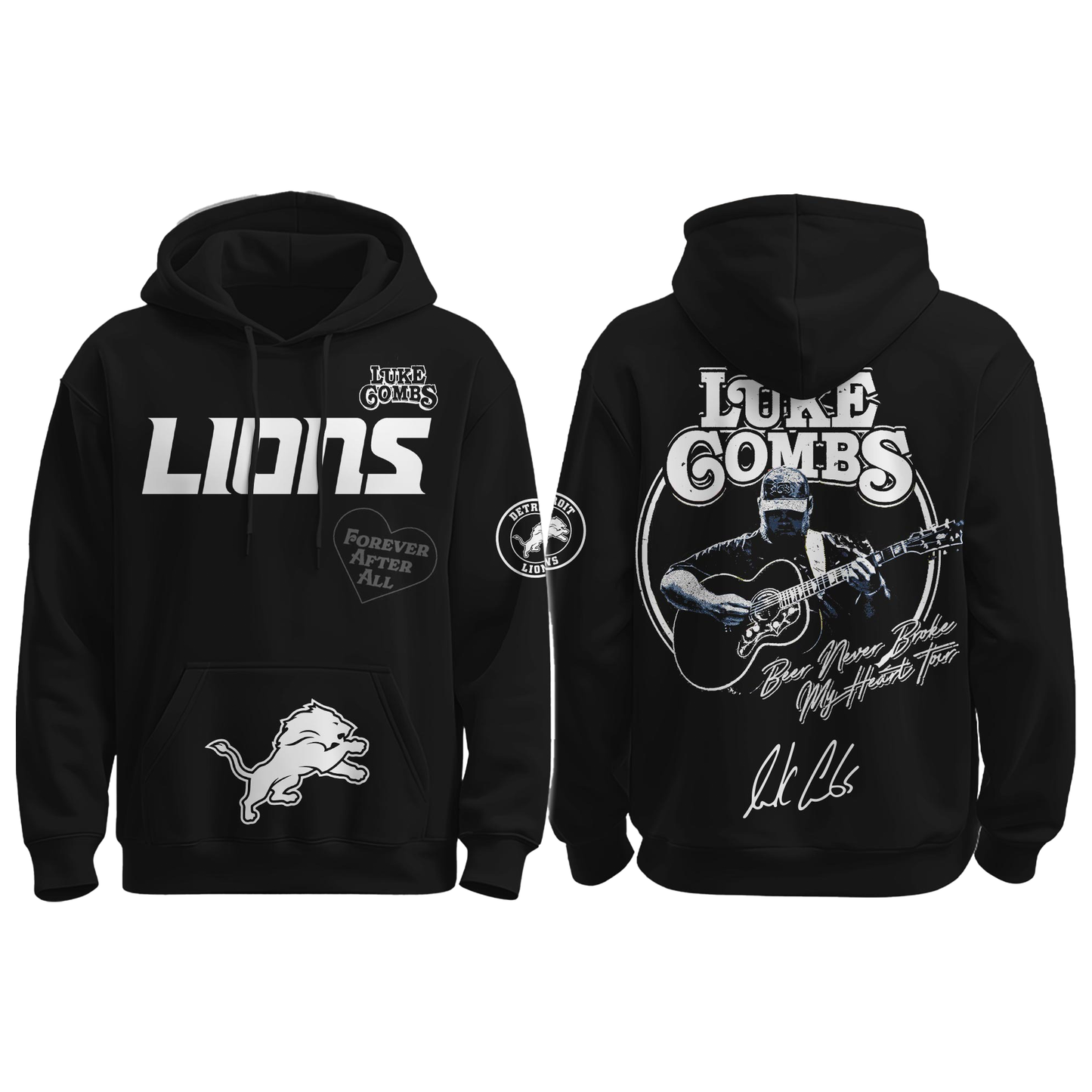 Lions x Luke Combs “Beer Never Broke My Heart Tour 2025” Black Hoodie