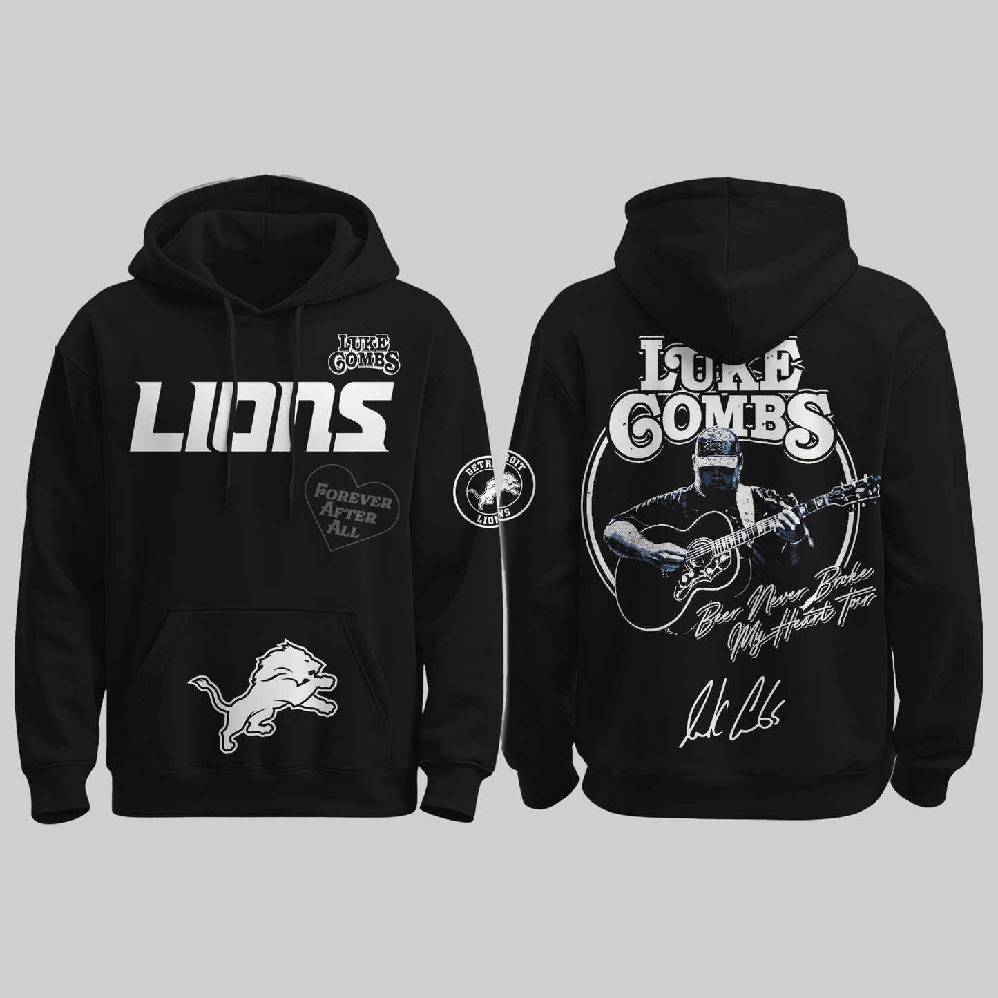 Lions x Luke Combs “Beer Never Broke My Heart Tour 2025” Black Hoodie
