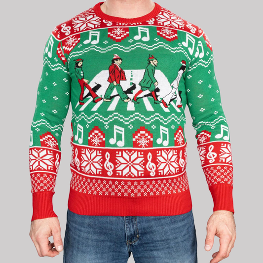 Music Band Efl Road Cross Walk Elves Knitted Ugly Christmas 2025 Sweater