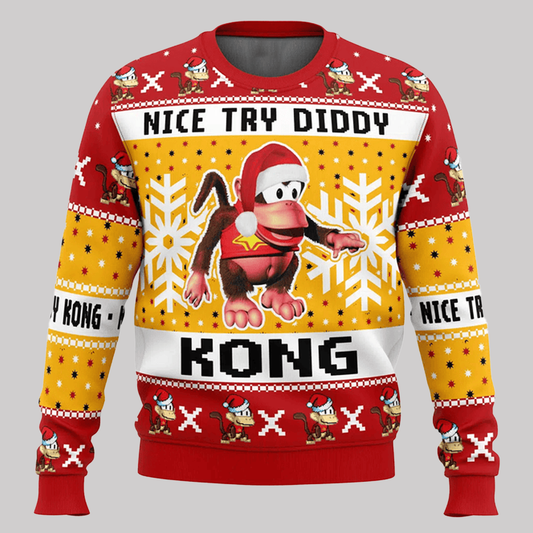 Nice Try Diddy Kong Meme Donkey Kong Ugly Christmas 2025 Sweater