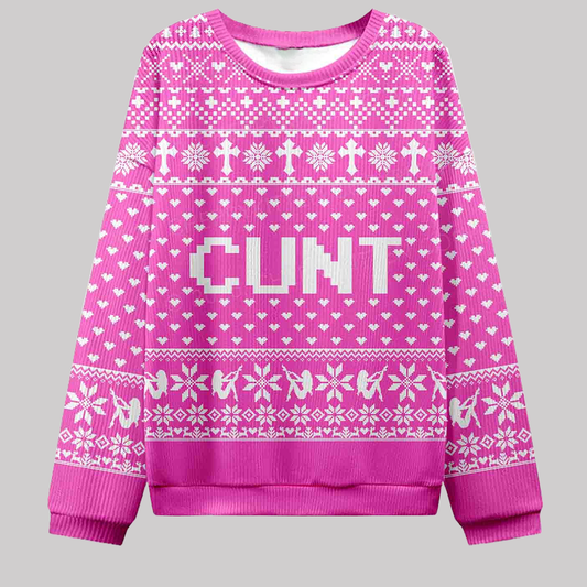 Pink Cxxt Y2K Christmas Knit Sweatshirt Cherrykitten