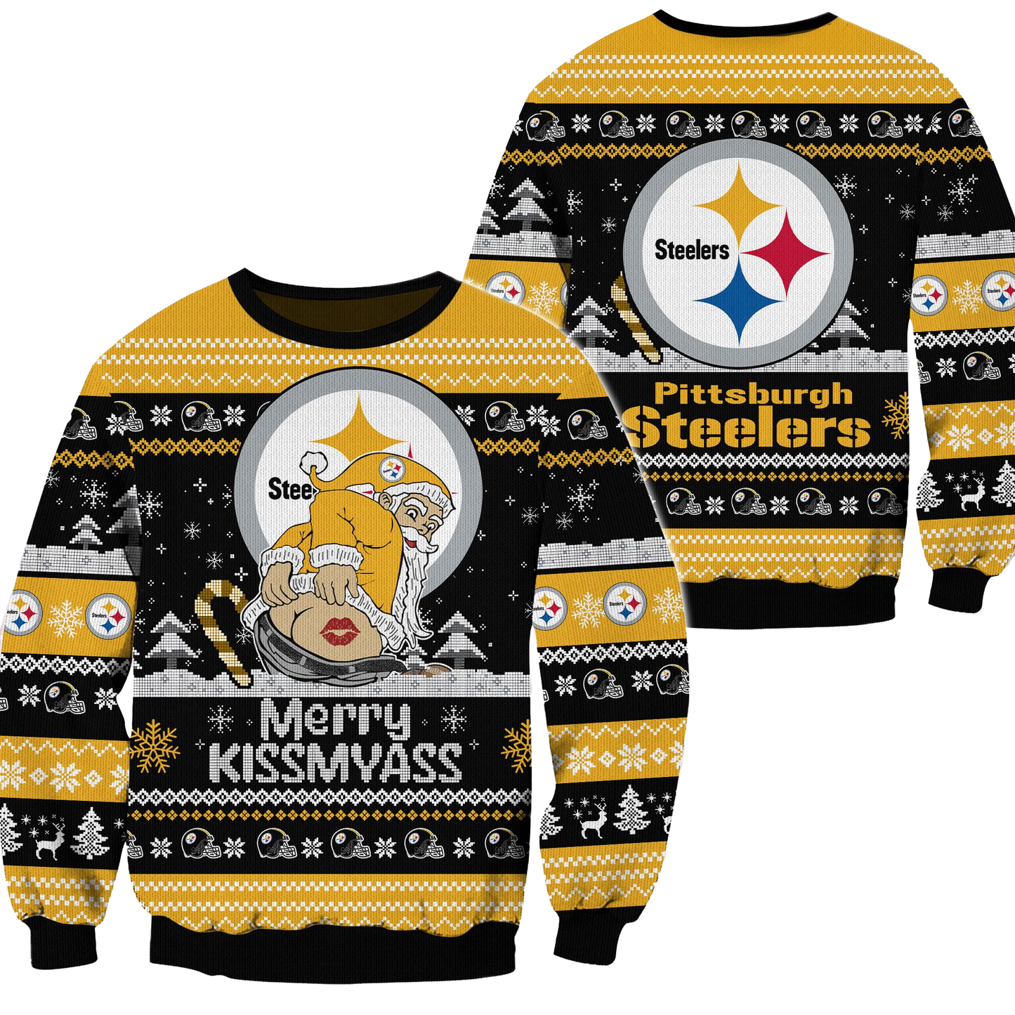Pittsburgh Steelers 2024 Merry Kissmyass Funny Santa Claus Christmas Ugly Sweater - Clothingus Diamond