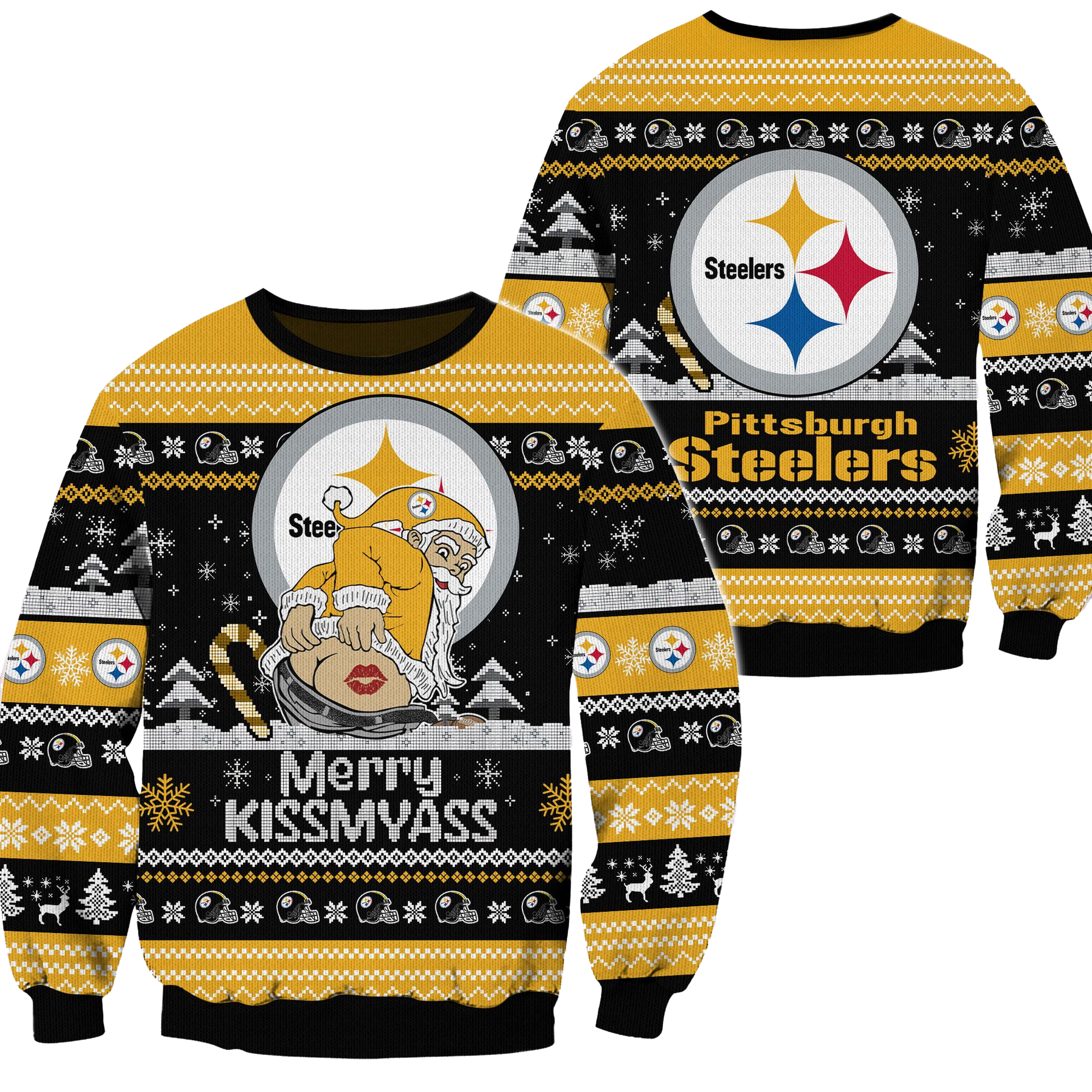 Pittsburgh Steelers 2024 Merry Kissmyass Funny Santa Claus Christmas Ugly Sweater - Clothingus Diamond