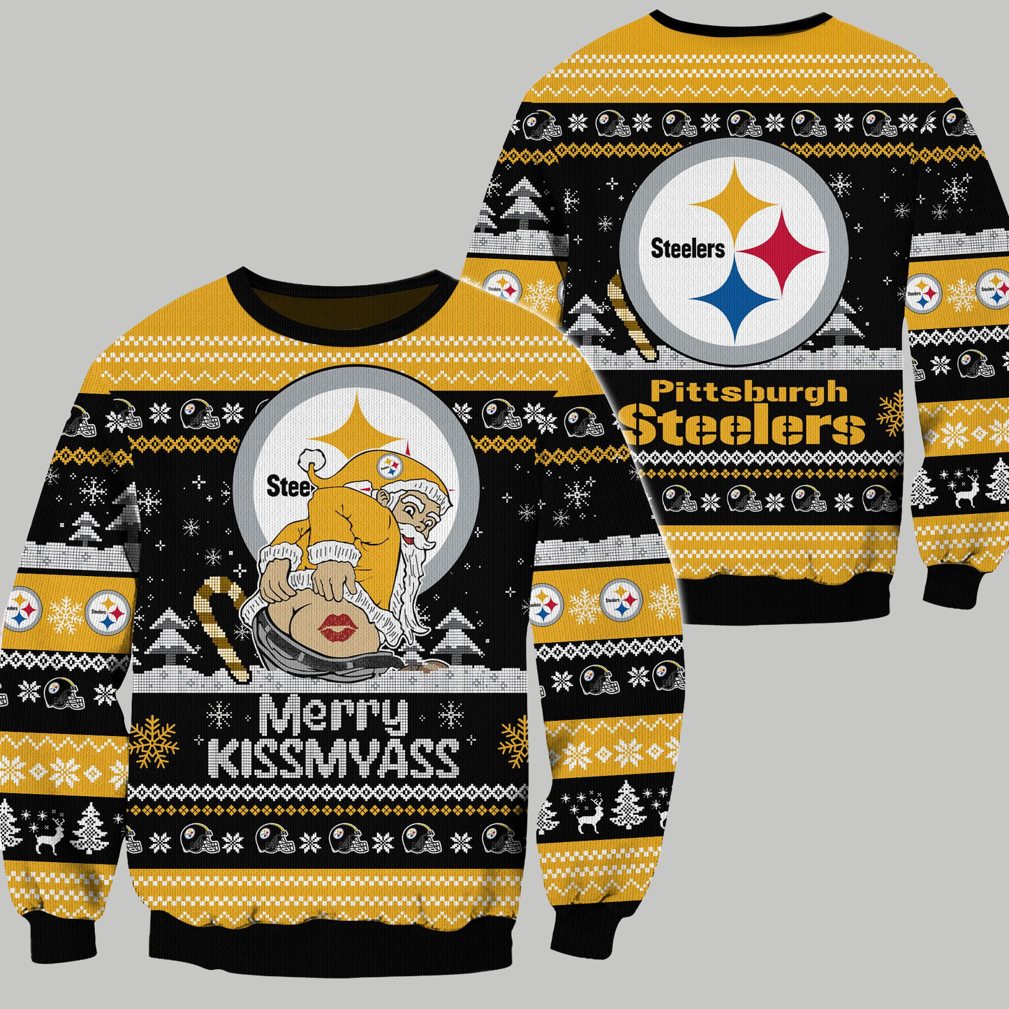 Pittsburgh Steelers 2024 Merry Kissmyass Funny Santa Claus Christmas Ugly Sweater - Clothingus Diamond