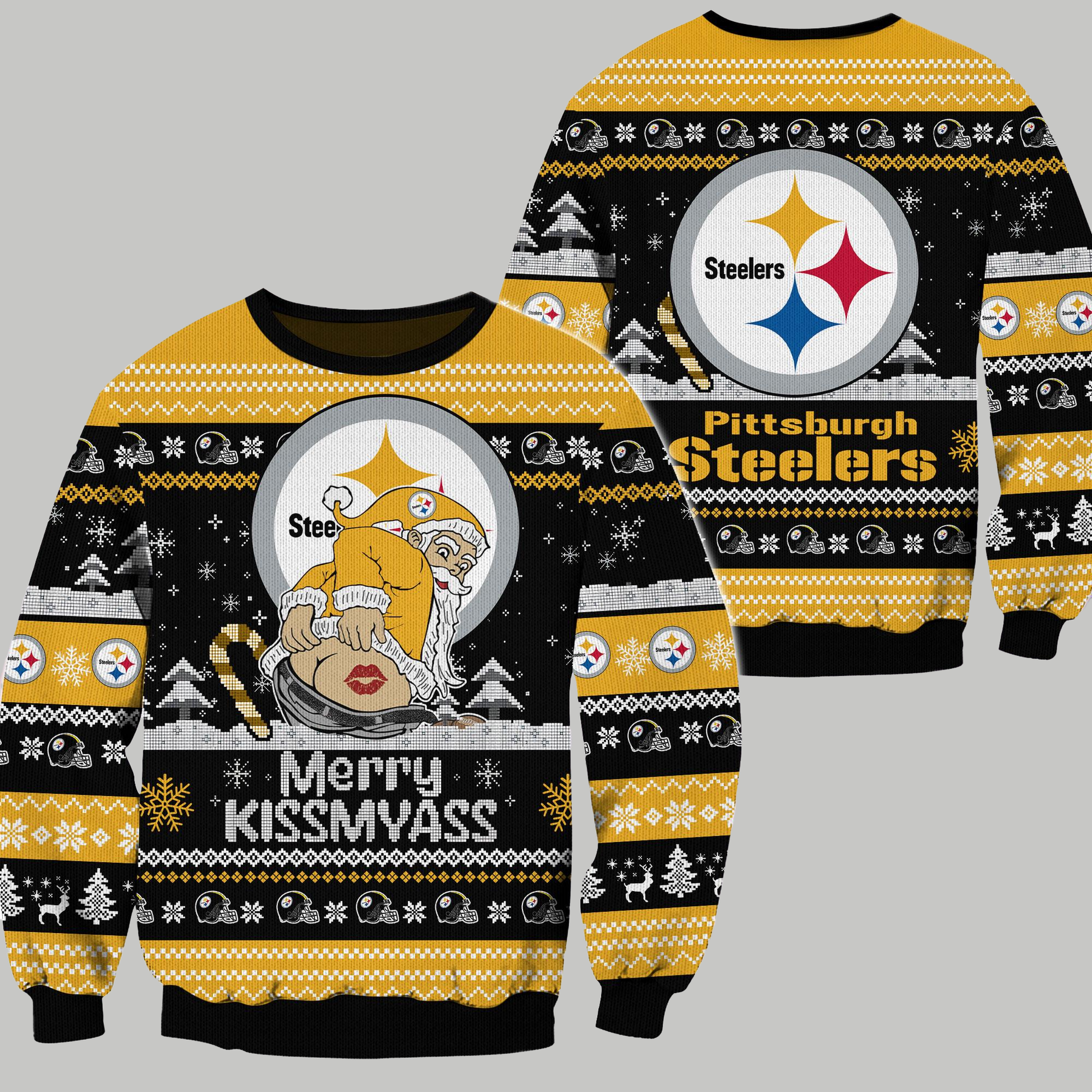 Pittsburgh Steelers 2024 Merry Kissmyass Funny Santa Claus Christmas Ugly Sweater - Clothingus Diamond