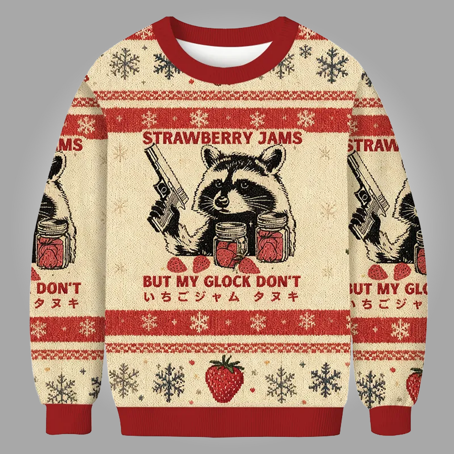 Raccoon Strawberry Jams But My Glock Don't Ugly Sweater - Clothingus Diamond