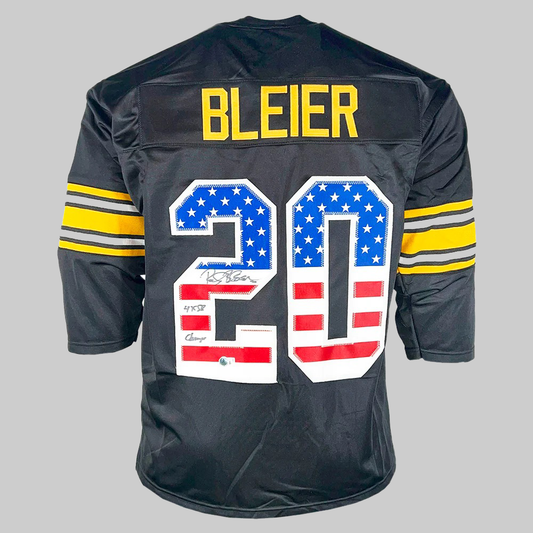 Rocky Bleier Signed 4x SB Champs Inscription Pittsburgh Amertica Flag Football Jersey 2025