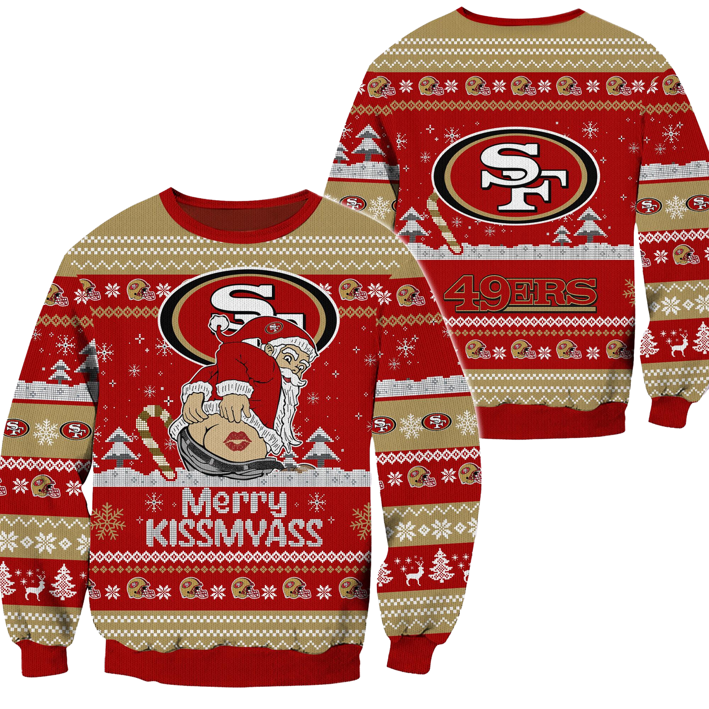 San Francisco 49ers 2024 Merry Kissmyass Funny Santa Claus Christmas Ugly Sweater - Clothingus Diamond
