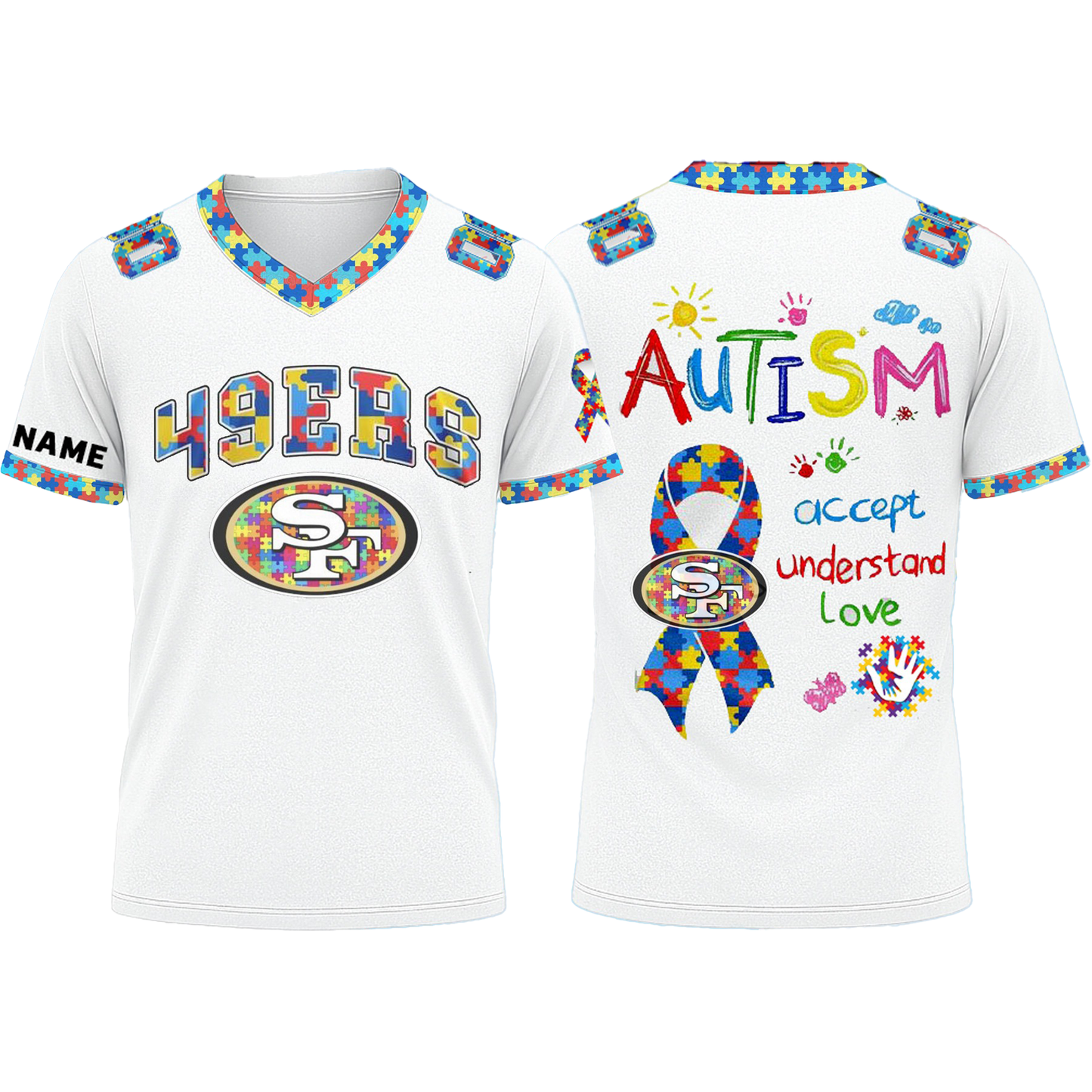 San Francisco 49ers Autism Accept Understand Love V-Neck Jersey