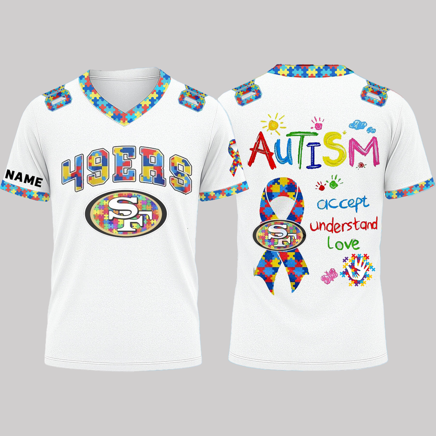San Francisco 49ers Autism Accept Understand Love V-Neck Jersey