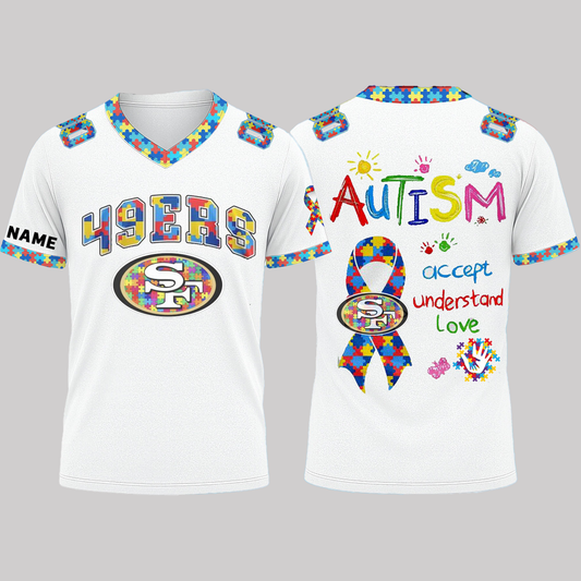 San Francisco 49ers Autism Accept Understand Love V-Neck Jersey