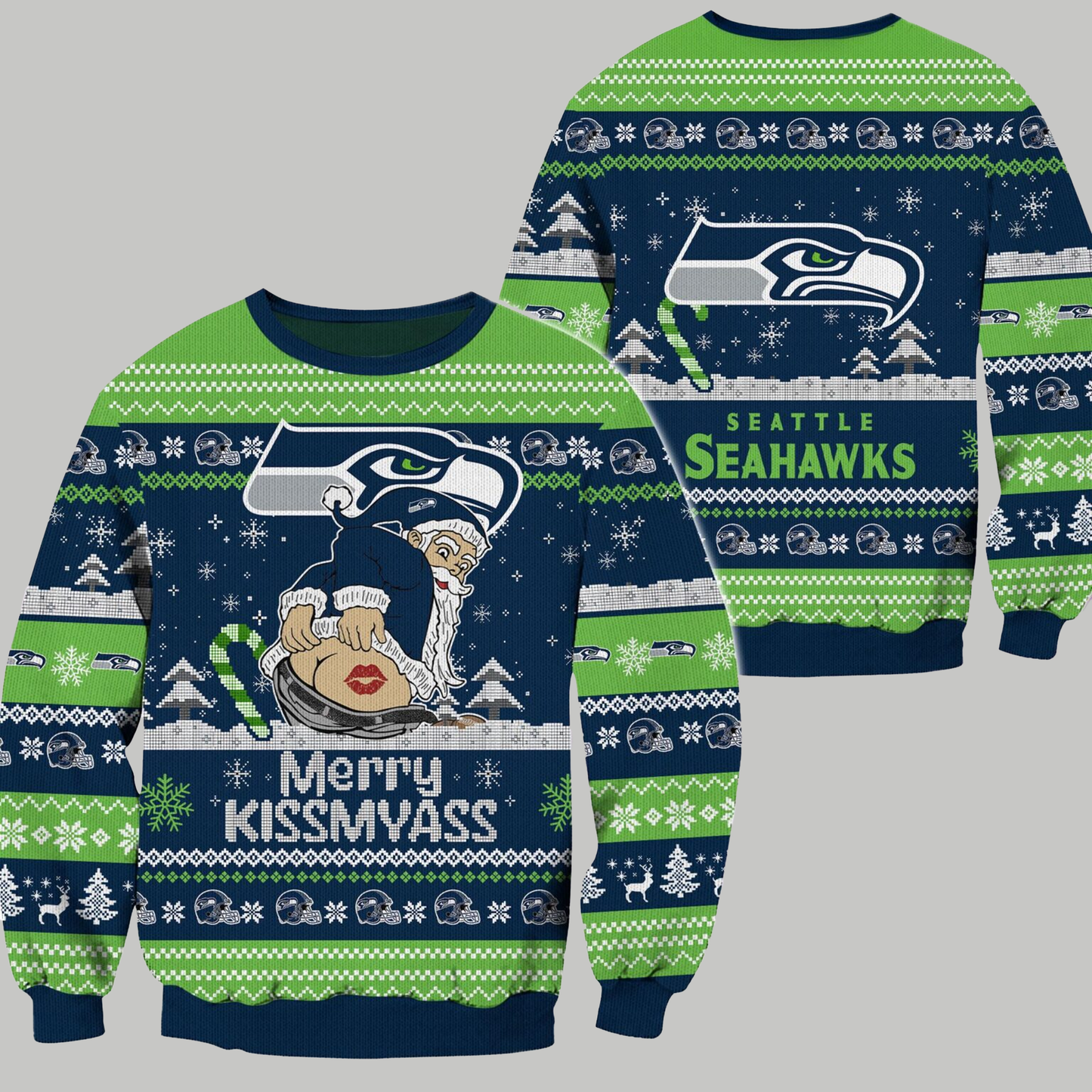 Seattle Seahawks 2024 Merry Kissmyass Funny Santa Claus Christmas Ugly Sweater - Clothingus Diamond