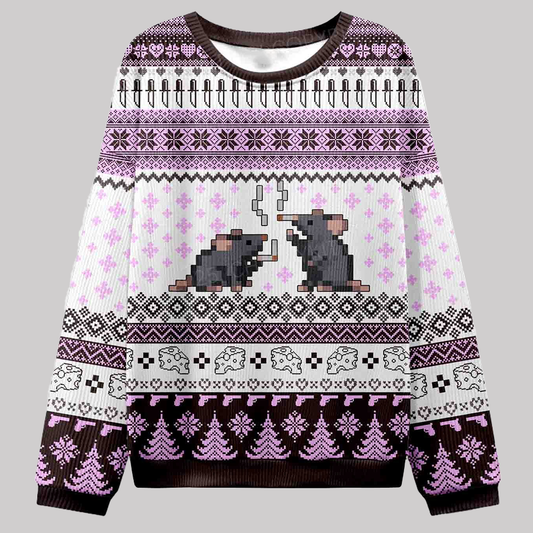 Smoking Rats Y2K Christmas Knit Sweatshirt Cherrykitten - Clothingus Diamond
