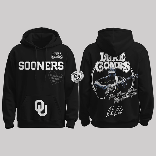 Sooners x Luke Combs “Beer Never Broke My Heart Tour 2025” Black Hoodie