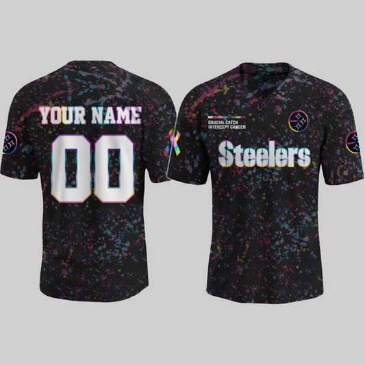 Pittsburgh Steelers X Crucial Catch Intercept Cancer-V-neck Short Sleeve Jersey