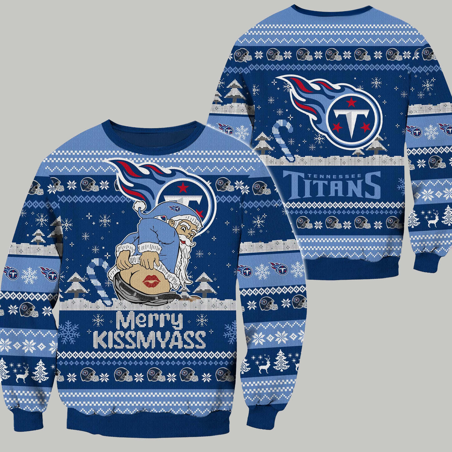 Tennessee Titans 2024 Merry Kissmyass Funny Santa Claus Christmas Ugly Sweater - Clothingus Diamond