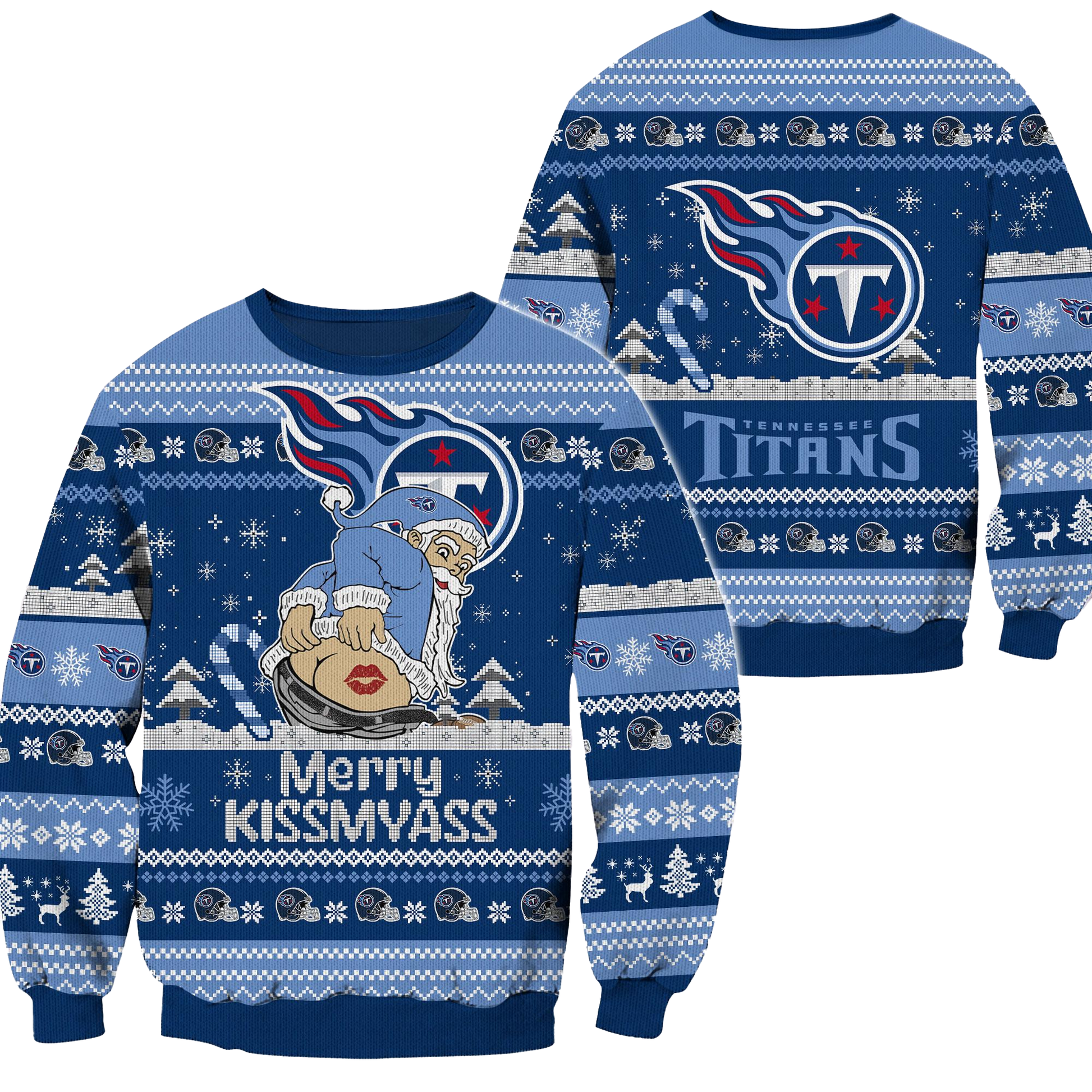 Tennessee Titans 2024 Merry Kissmyass Funny Santa Claus Christmas Ugly Sweater - Clothingus Diamond