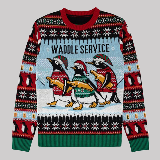 Waddle Service Penguin Ugly Christmas 2025 Sweater