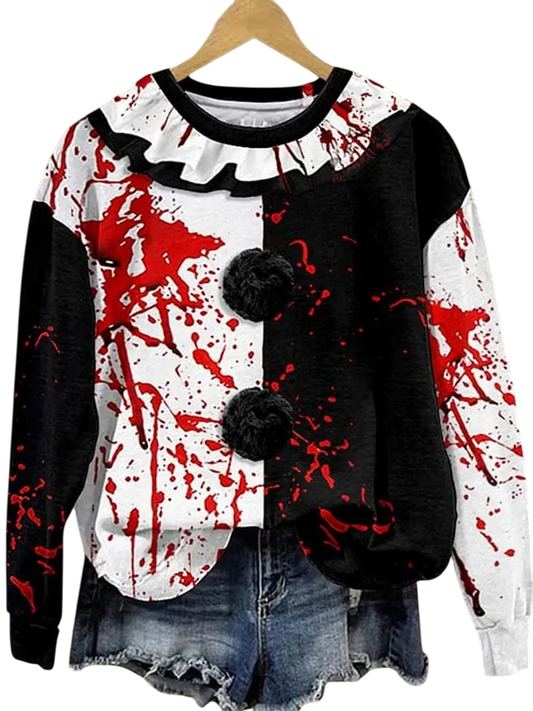 Women's Artistic Clown Bloody Halloween Print Casual Sweatshirt