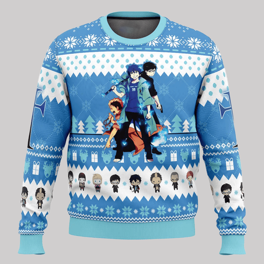 2025 The Trio Blue Exorcist Ugly Christmas Sweater