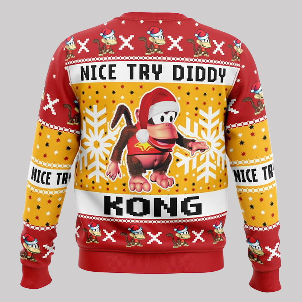 Nice Try Diddy Kong Meme Donkey Kong Ugly Christmas 2025 Sweater